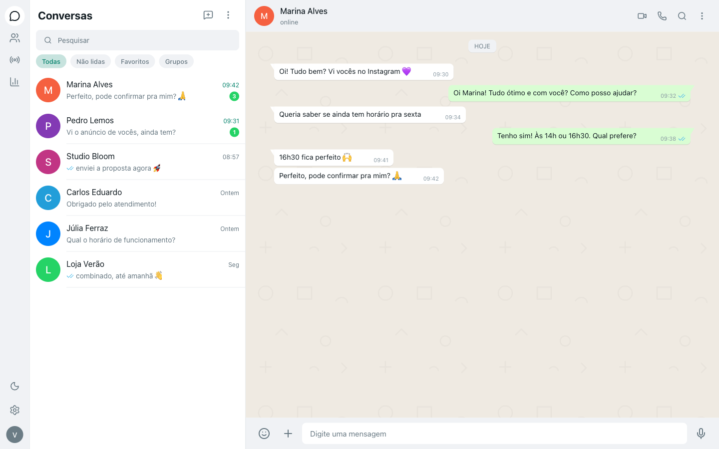 Inbox de WhatsApp — tema claro